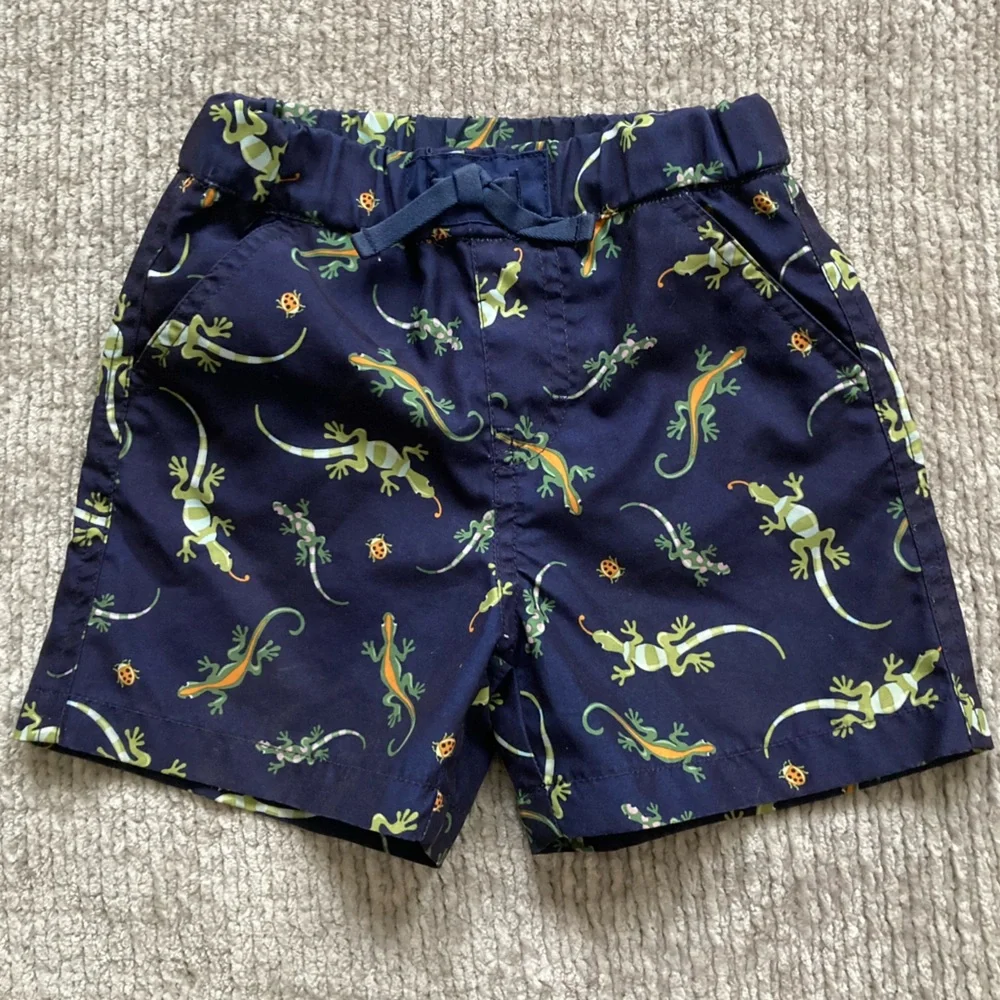 Baby GAP 12-18M swim trunks lizard gecko‎ print blue mesh lined shorts